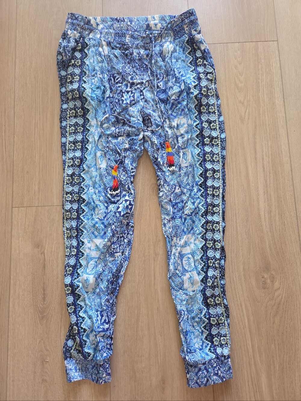 HEMANT & NANDITA Blue Patterned Track Pants with Tassel Drawstring